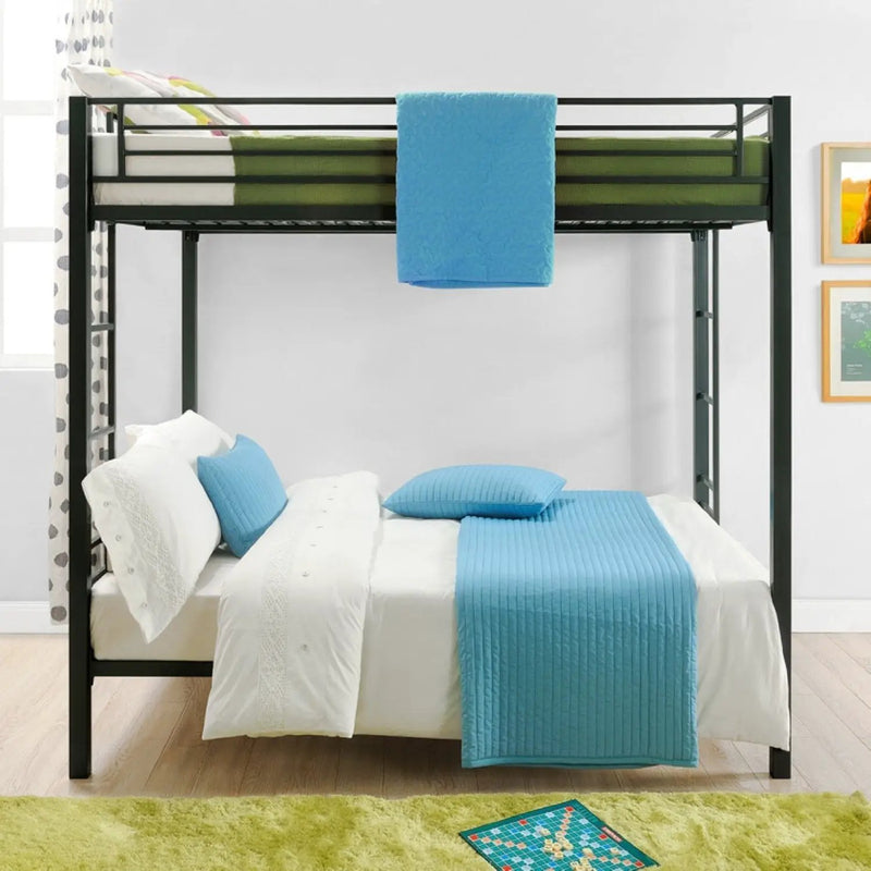 Full over Full size Sturdy Black Metal Bunk Bed by HomePacific