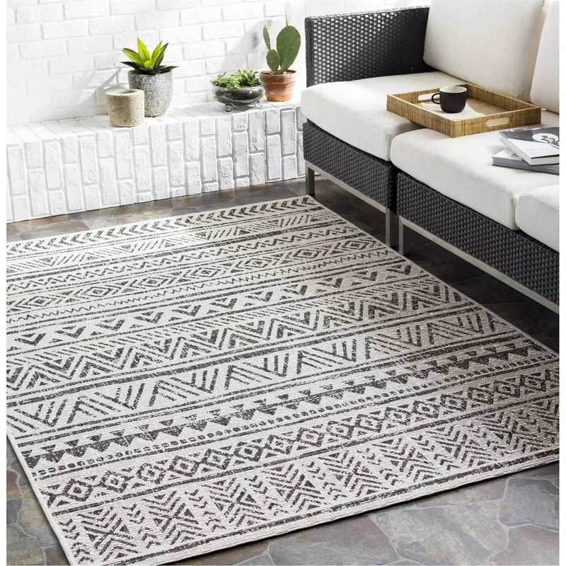 5 ft. x 8 ft. Black Off-White Chevron Coastal Boho Style Indoor Outdoor Area Rug by HomePacific
