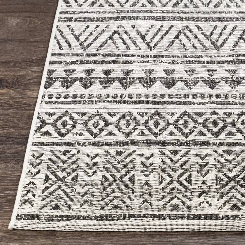 5 ft. x 8 ft. Black Off-White Chevron Coastal Boho Style Indoor Outdoor Area Rug by HomePacific