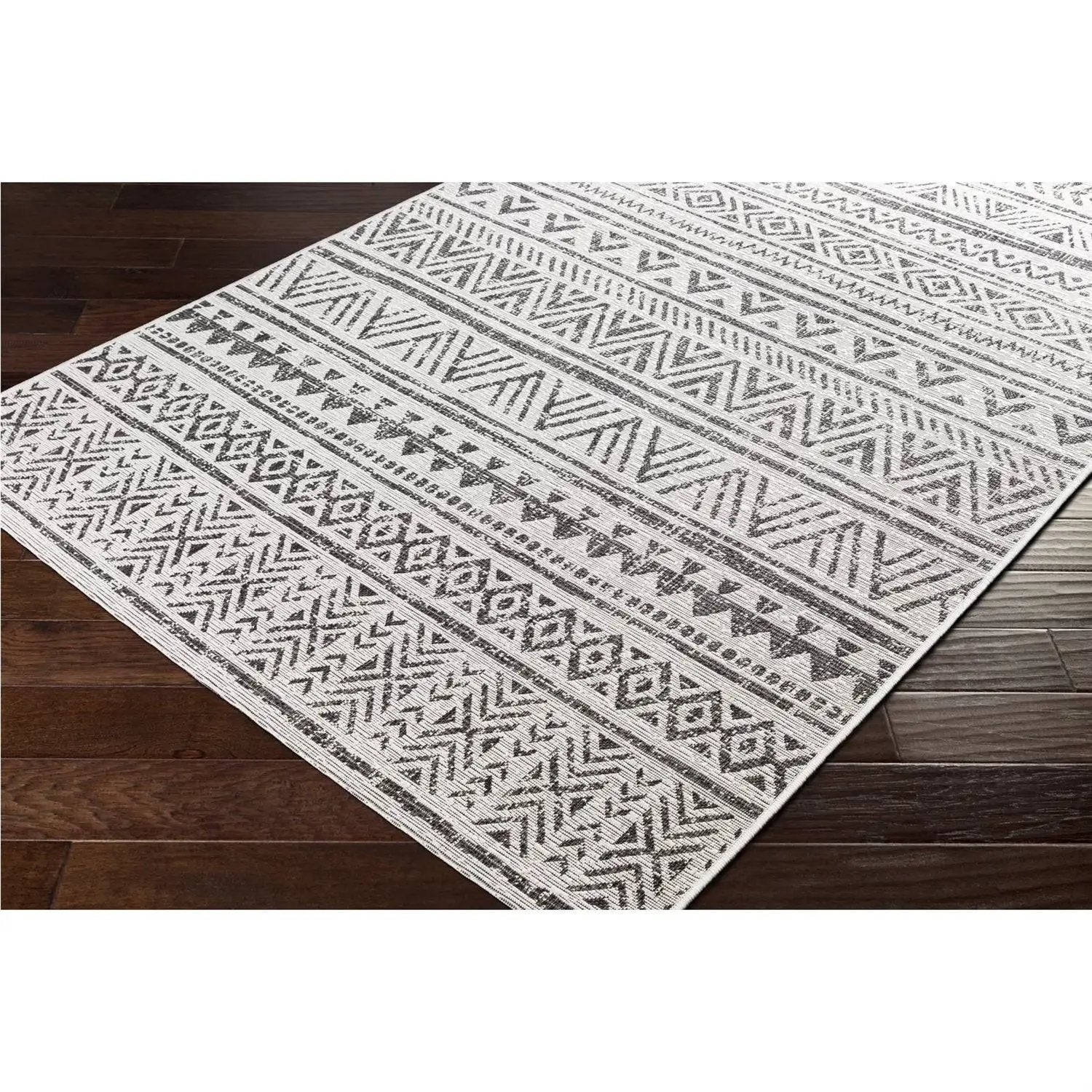 5 ft. x 8 ft. Black Off-White Chevron Coastal Boho Style Indoor Outdoor Area Rug by HomePacific