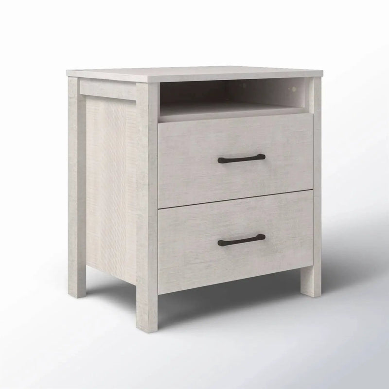 Modern Farmhouse Bedroom 2-Drawer Bedside Table Nightstand in Grey Wood Finish by HomePacific