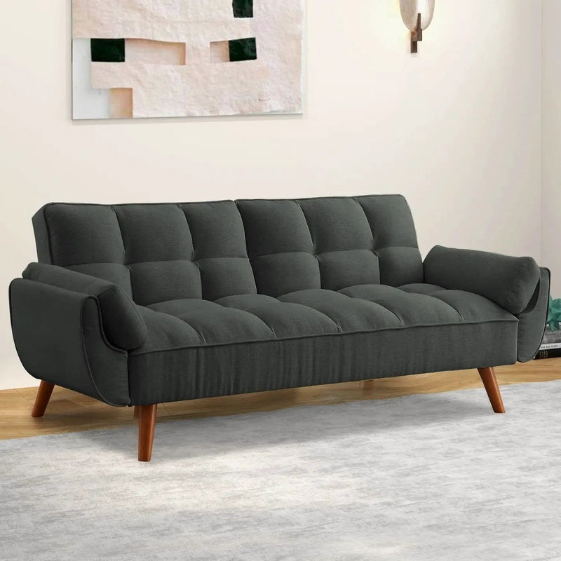 Mid-Century Modern Sofa Bed in Dark Grey Linen Polyester Tufted Upholstery by HomePacific