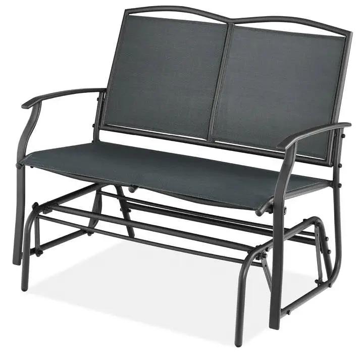 2 Seat Mesh Patio Loveseat Swing Glider Rocker with Armrests in Charcoal by HomePacific