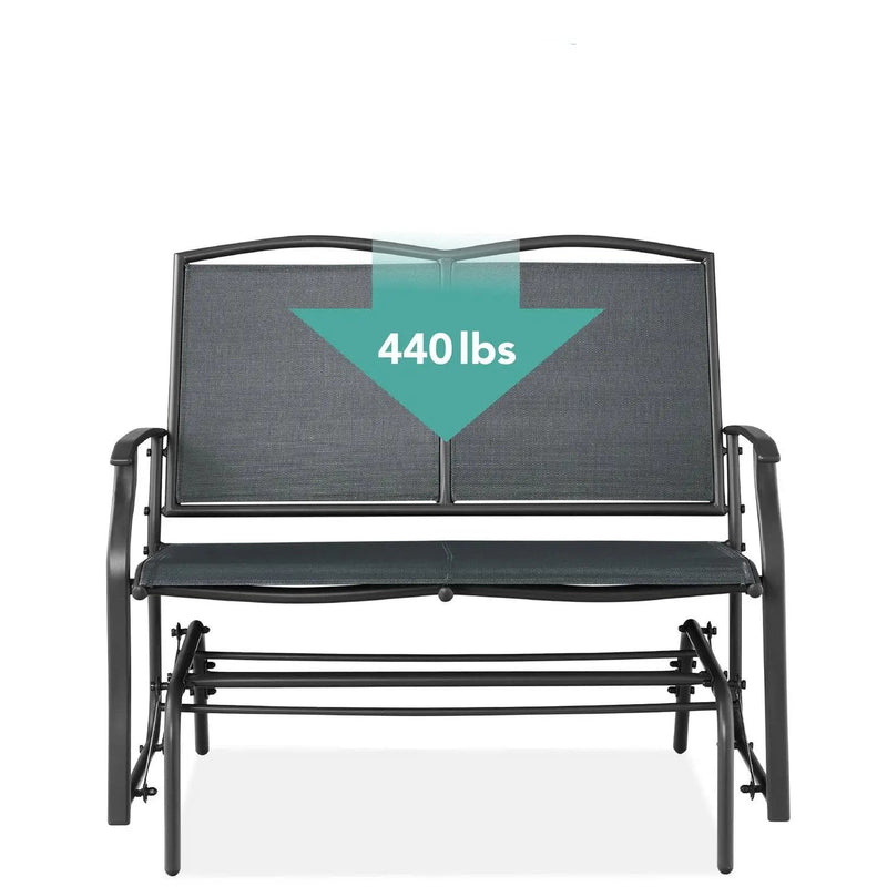 2 Seat Mesh Patio Loveseat Swing Glider Rocker with Armrests in Charcoal by HomePacific