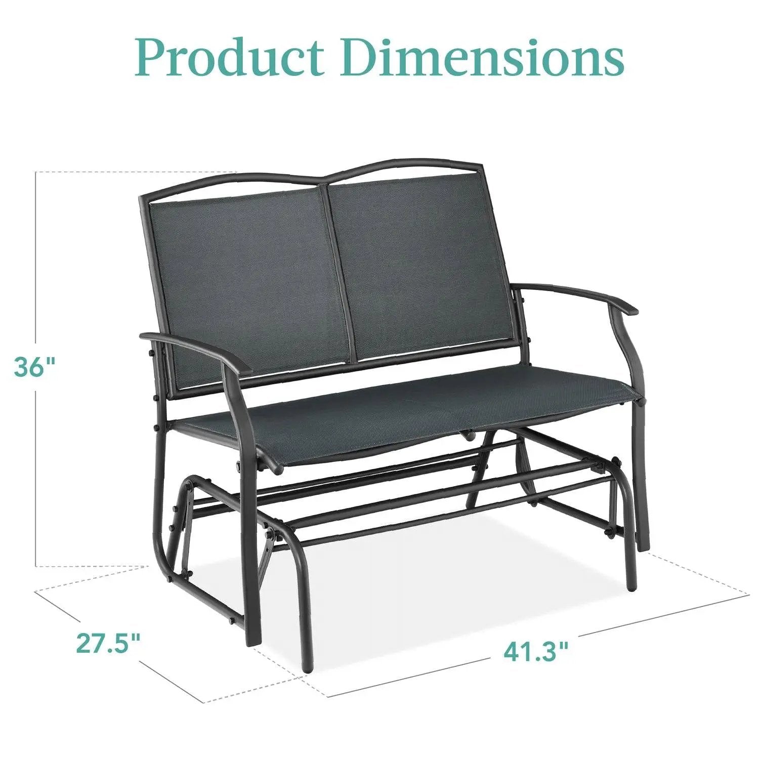2 Seat Mesh Patio Loveseat Swing Glider Rocker with Armrests in Charcoal by HomePacific