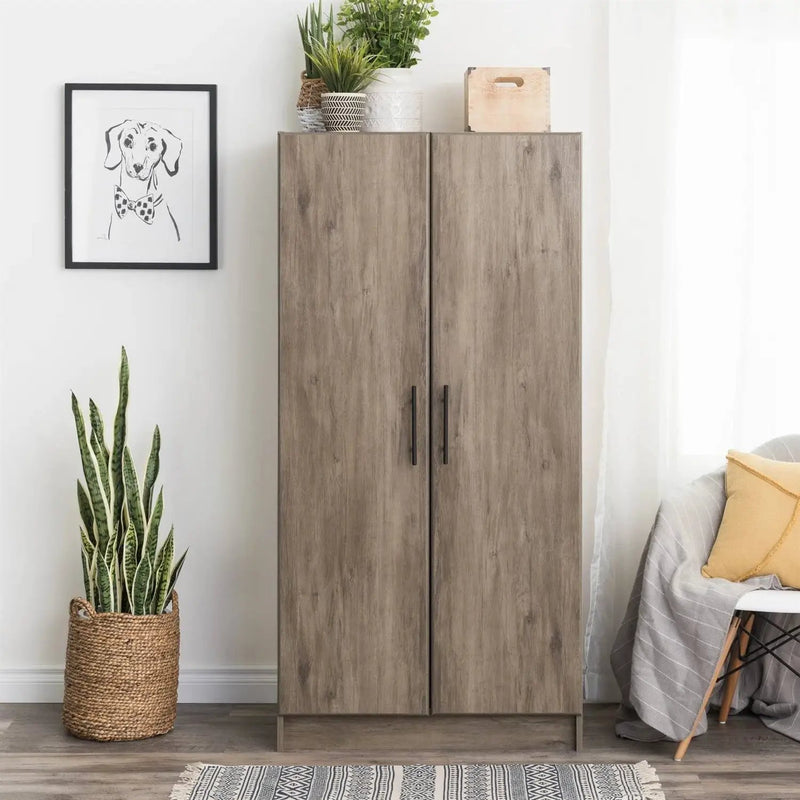 Bedroom Armoire Wardrobe Cabinet with Hanging Rail in Grey Brown Wood Finish by HomePacific