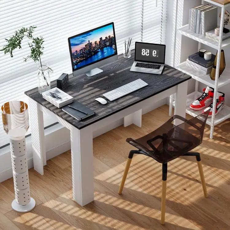 Dark Grey Wood Top 47-inch Kitchen Dining Table or Computer Desk with White Legs by HomePacific