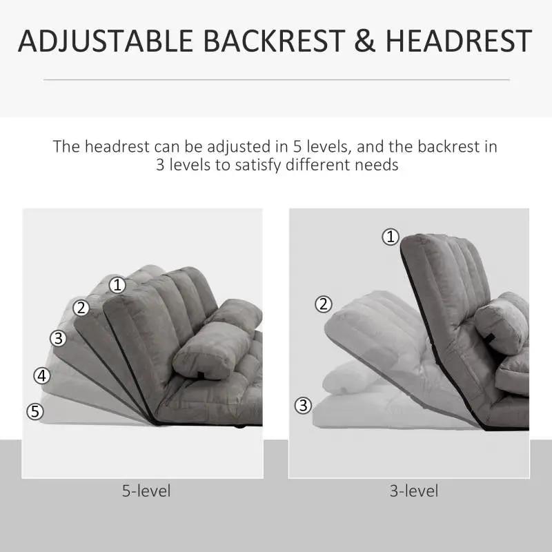 Dark Grey Polyester Suede Fabric Floor Sofa Bed Recliner with Adjustable Back by HomePacific