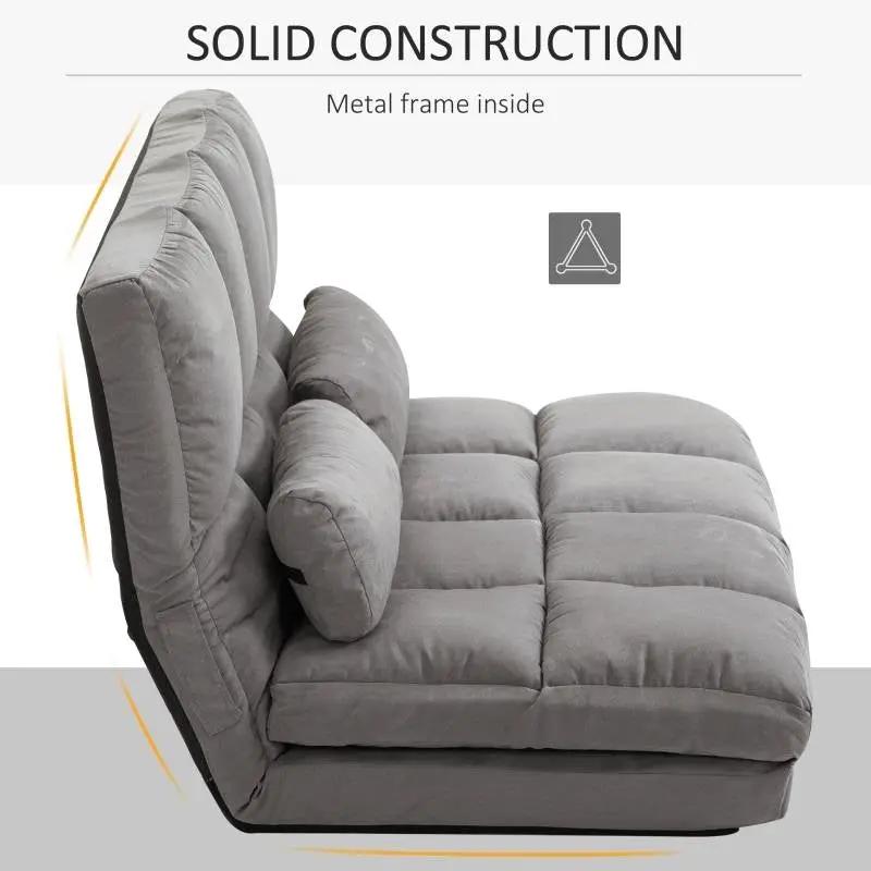 Dark Grey Polyester Suede Fabric Floor Sofa Bed Recliner with Adjustable Back by HomePacific