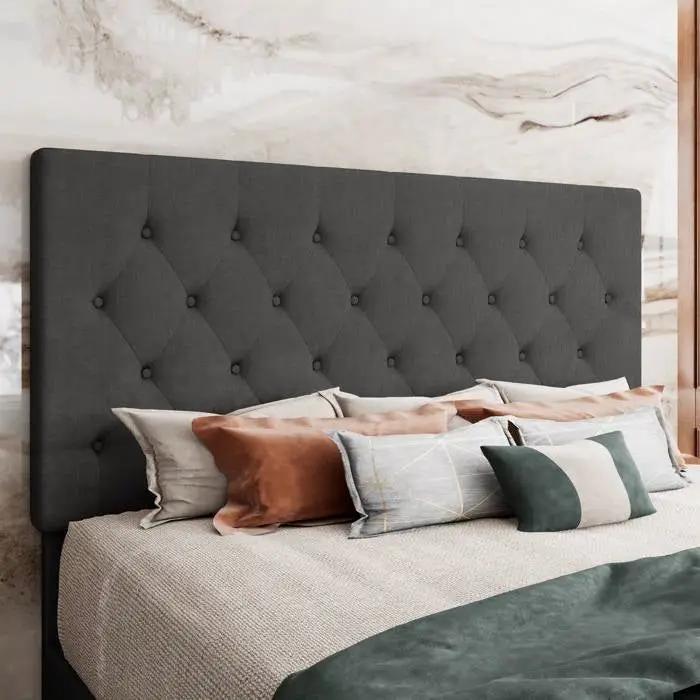 King Size Adjustable Height Grey Linen Tufted Low Profile Platform Bed by HomePacific