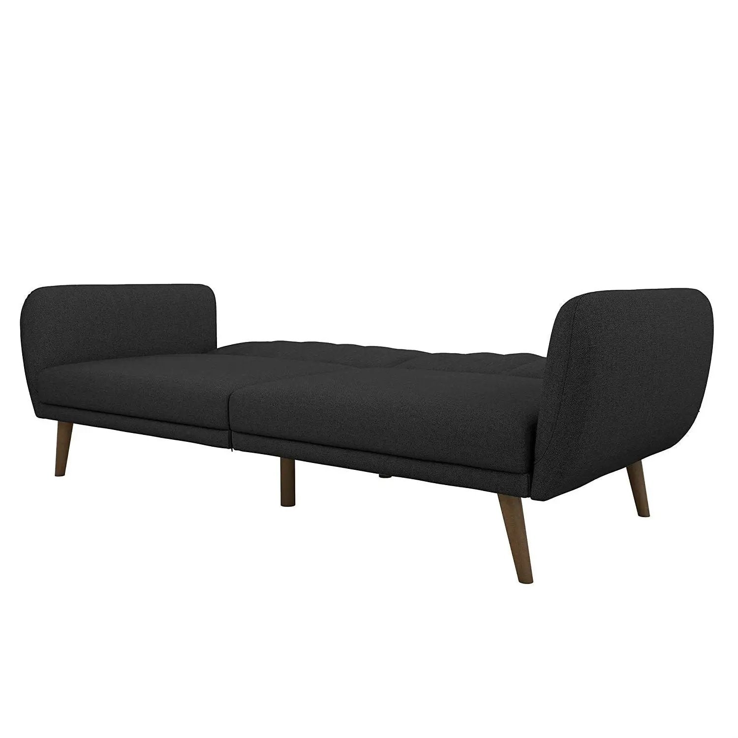 Dark Grey Linen Futon Sofa Bed with Modern Mid-Century Style Wooden Legs by HomePacific