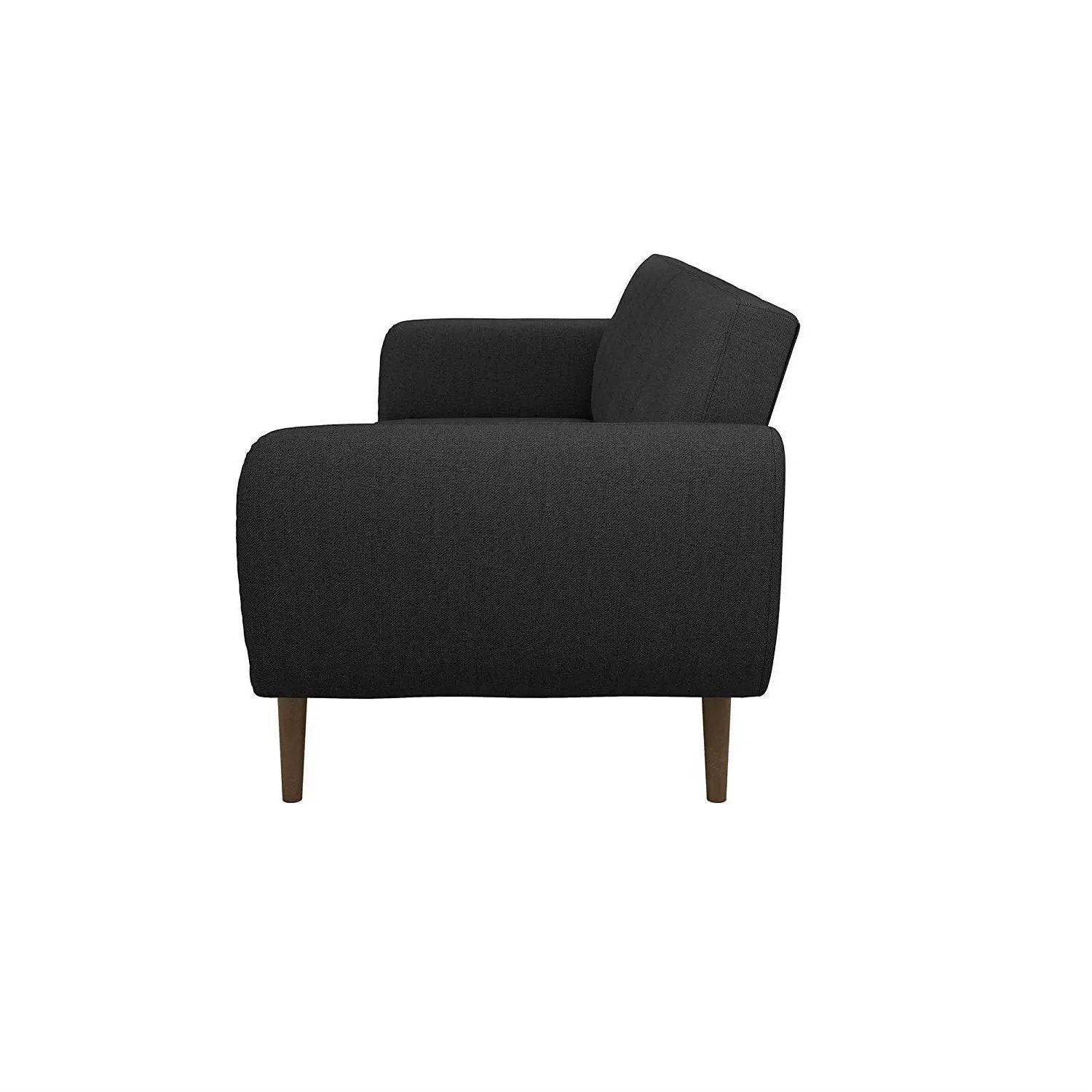 Dark Grey Linen Futon Sofa Bed with Modern Mid-Century Style Wooden Legs by HomePacific