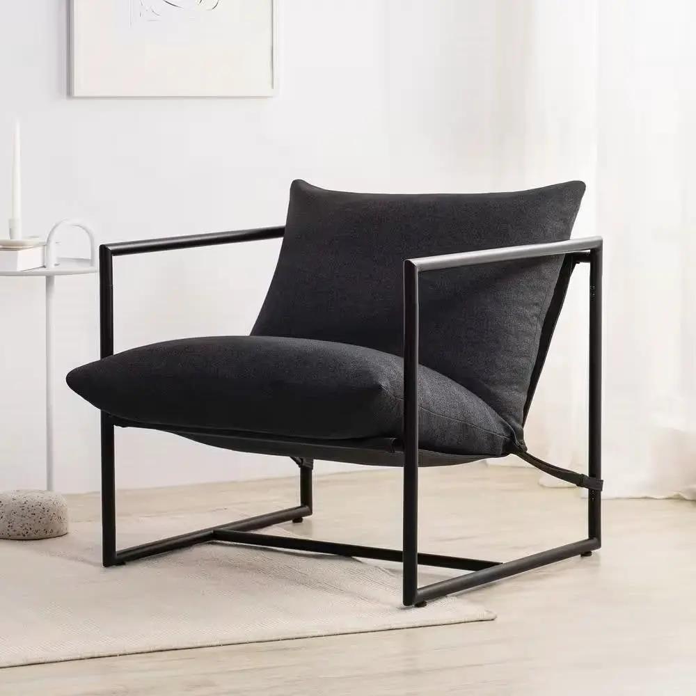 Modern Dark Grey Upholstered Accent Chair with Metal Frame by HomePacific