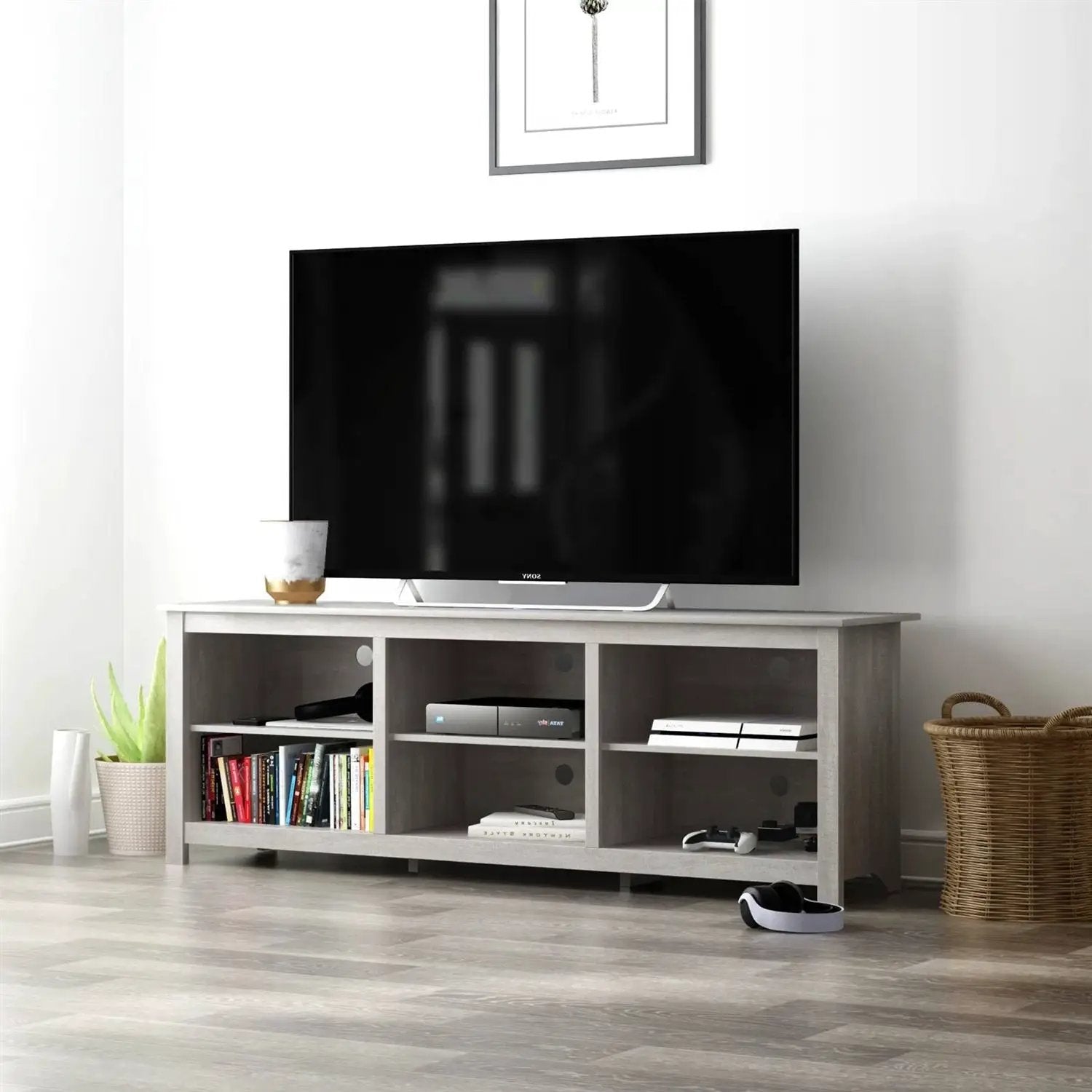 Farmhouse Style TV Stand in Light Grey Oak Wood Finish - for TVs up to 70-inch by HomePacific