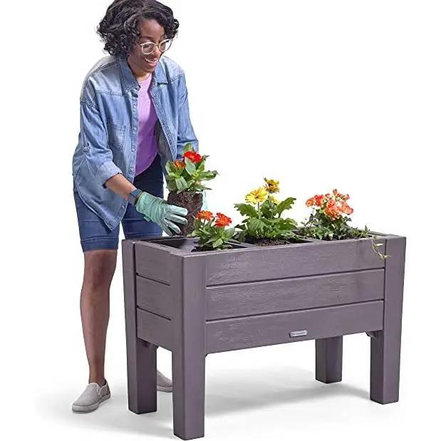 Espresso Rectangular Plastic Raised Garden Bed Planter Box with Removeable Trays by HomePacific