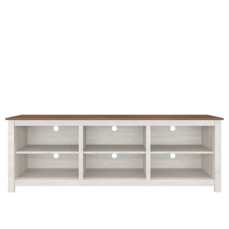 Farmhouse TV Stand in Grey Oak with Brown Wood Finish Top for TVs up to 70-inch by HomePacific