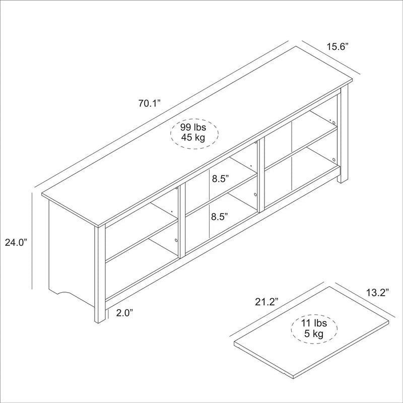 Farmhouse TV Stand in Grey Oak with Brown Wood Finish Top for TVs up to 70-inch by HomePacific