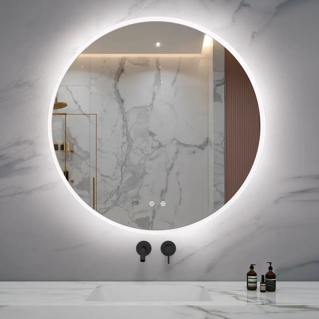 Zeek 36" Round Backlit LED Lighted Bathroom Wall Mirror Circular Acrylic Edge MARD36 by ZEEK