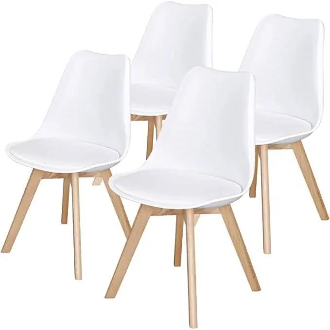 Set of 4 Modern White Shell Dining Chair Upholstered Padded Seat w/ Beechwood Legs by HomePacific