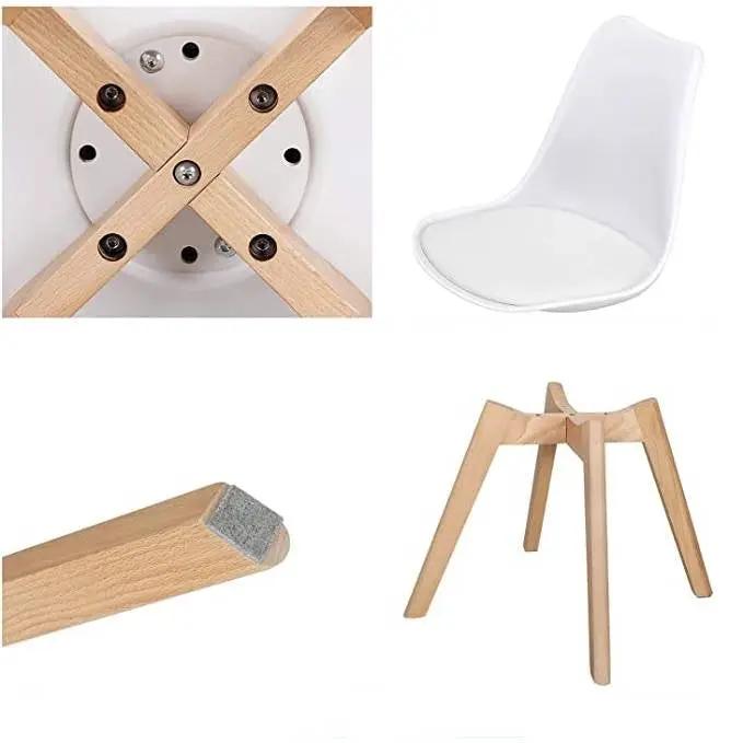 Set of 4 Modern White Shell Dining Chair Upholstered Padded Seat w/ Beechwood Legs by HomePacific