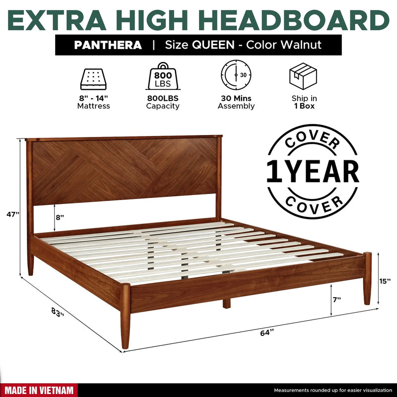 Panthera Solid Wood Bed Frame With Headboard by Megsu