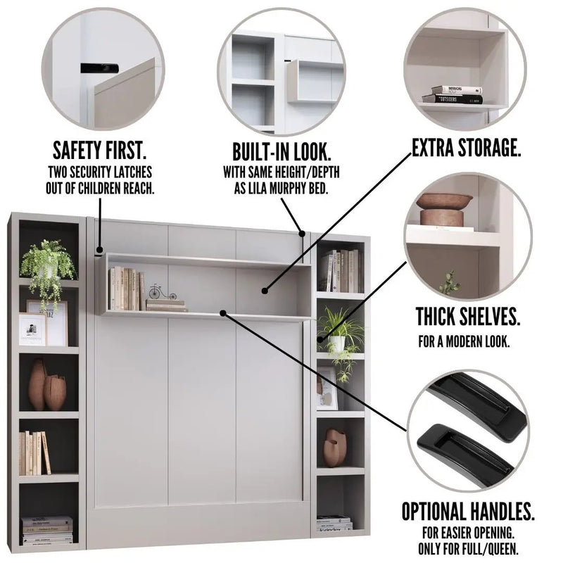 Easy-Lift Full Murphy Wall Bed in Black with Two Bookshelves by Sharicks