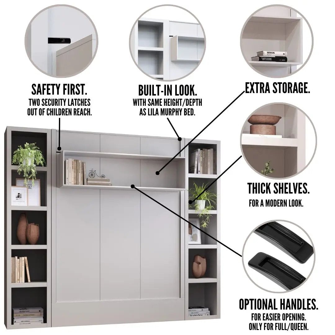 Easy-Lift Full Murphy Wall Bed in Grey with Two Bookshelves by Sharicks