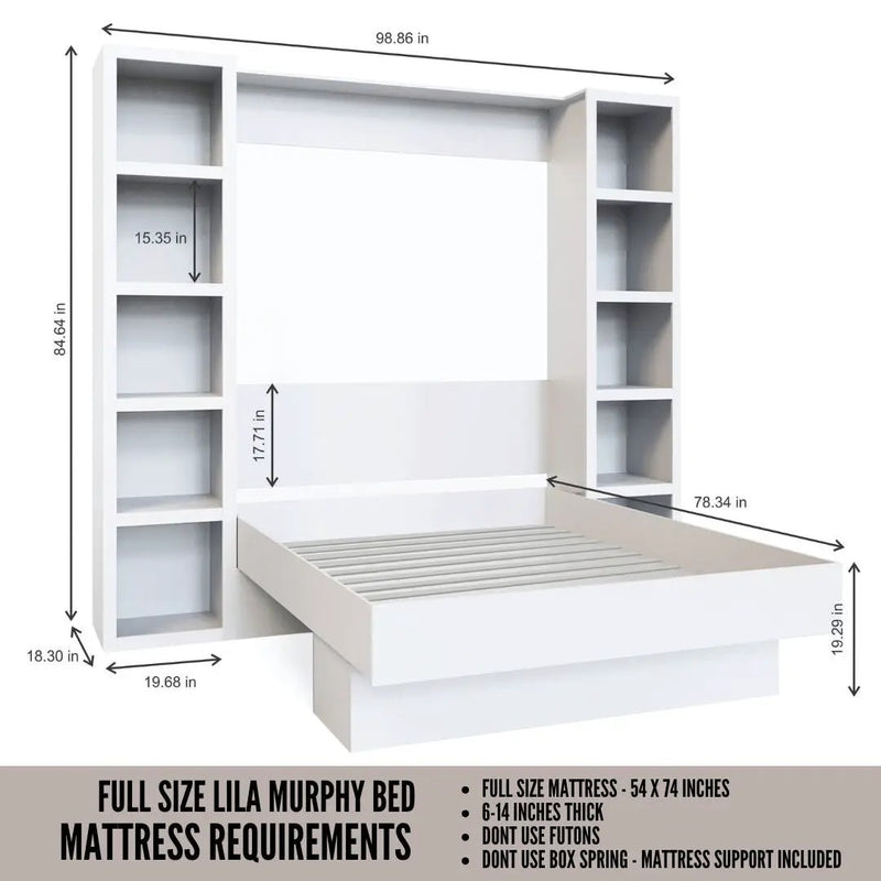 Easy-Lift Full Murphy Wall Bed in Grey with Two Bookshelves by Sharicks