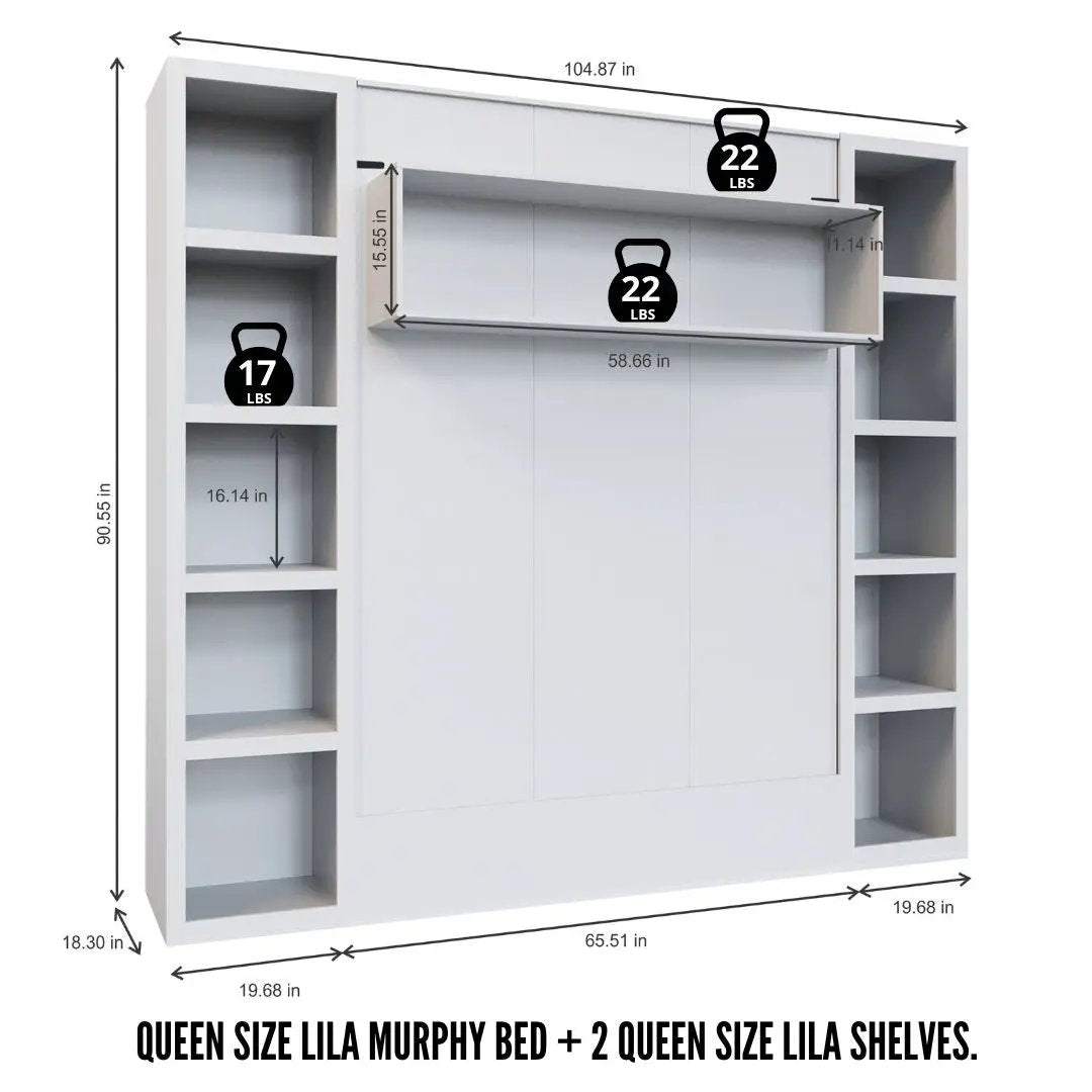 Easy-Lift Queen Murphy Wall Bed in Grey with Two Bookshelves by Sharicks