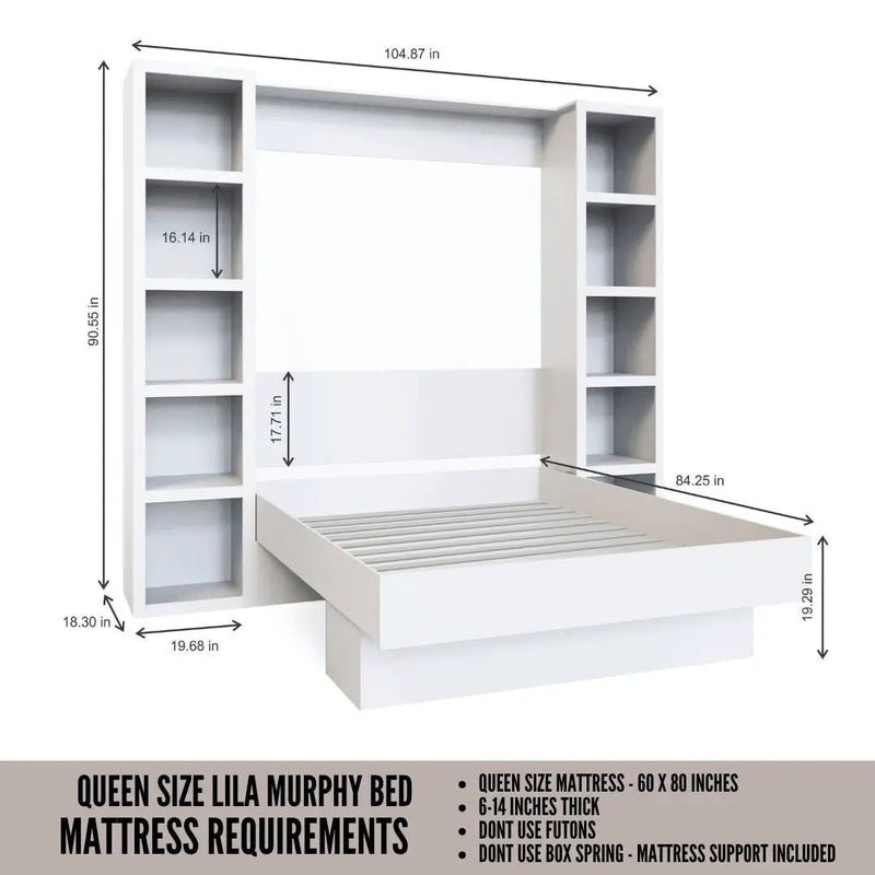 Easy-Lift Queen Murphy Wall Bed in Black with Two Bookshelves by Sharicks