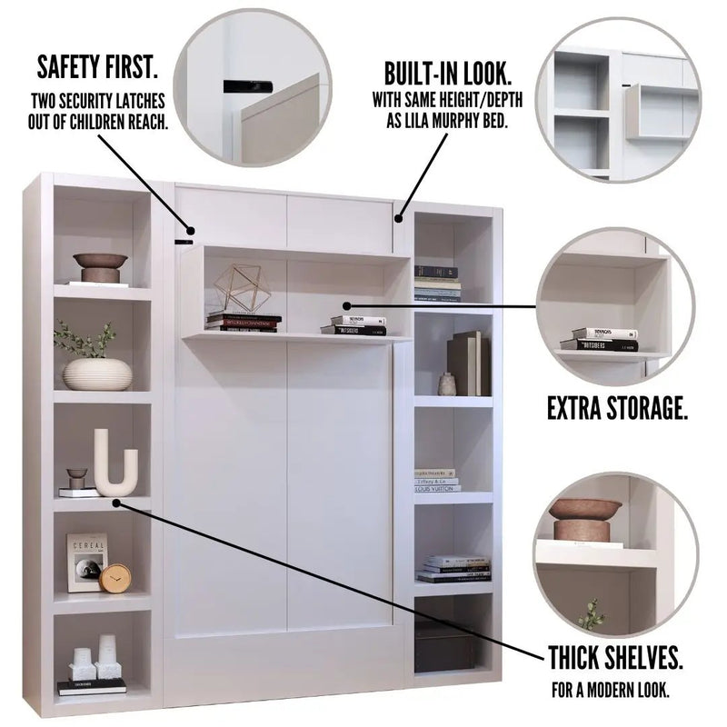 Easy-Lift Twin Murphy Wall Bed in Grey with Two Bookshelves by Sharicks