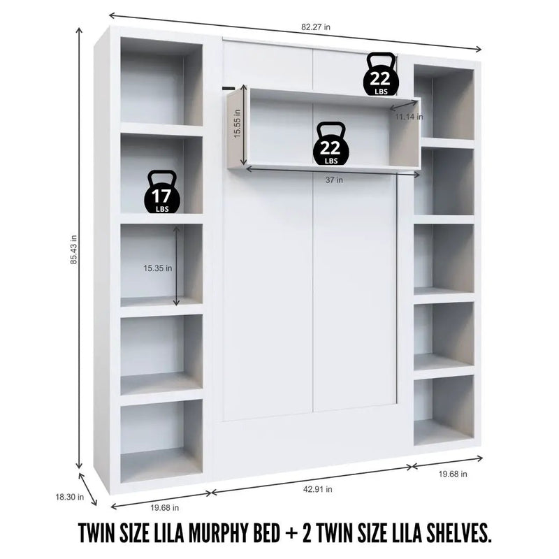 Easy-Lift Twin Murphy Wall Bed in Grey with Two Bookshelves by Sharicks