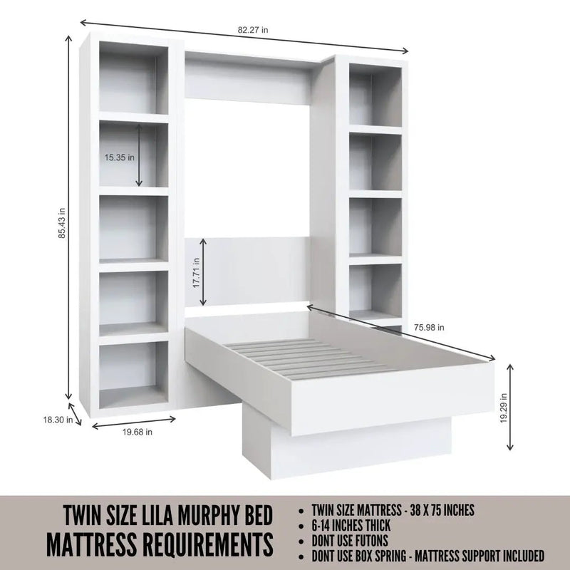 Easy-Lift Twin Murphy Wall Bed in Grey with Two Bookshelves by Sharicks