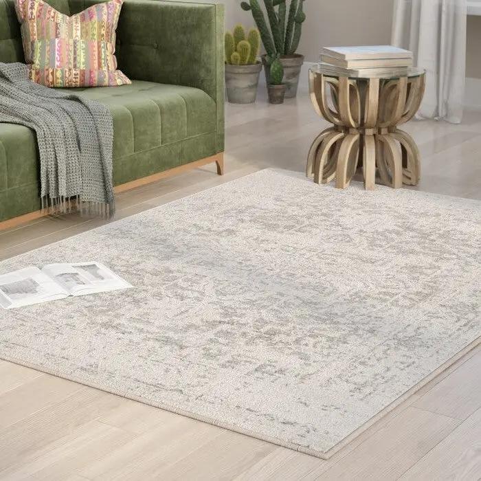 5' x 7' Distressed Oriental Area Rug in Light Grey / Beige by HomePacific