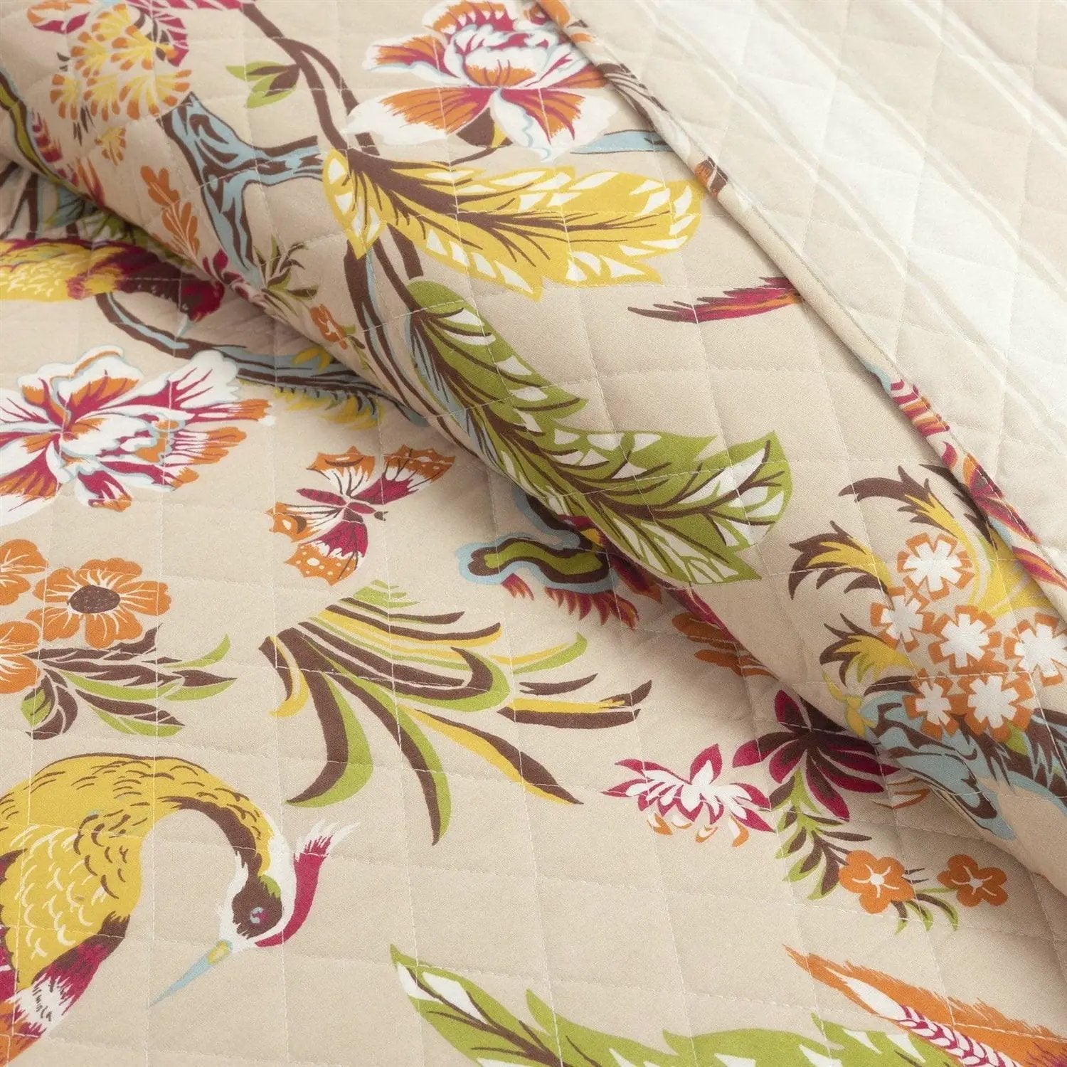 Full/Queen Size 3 PCS Lightweight Peacocks Polyester Quilt Set Tan by HomePacific