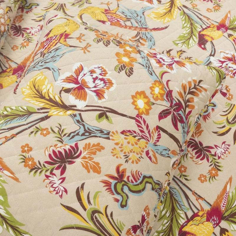 Full/Queen Size 3 PCS Lightweight Peacocks Polyester Quilt Set Tan by HomePacific