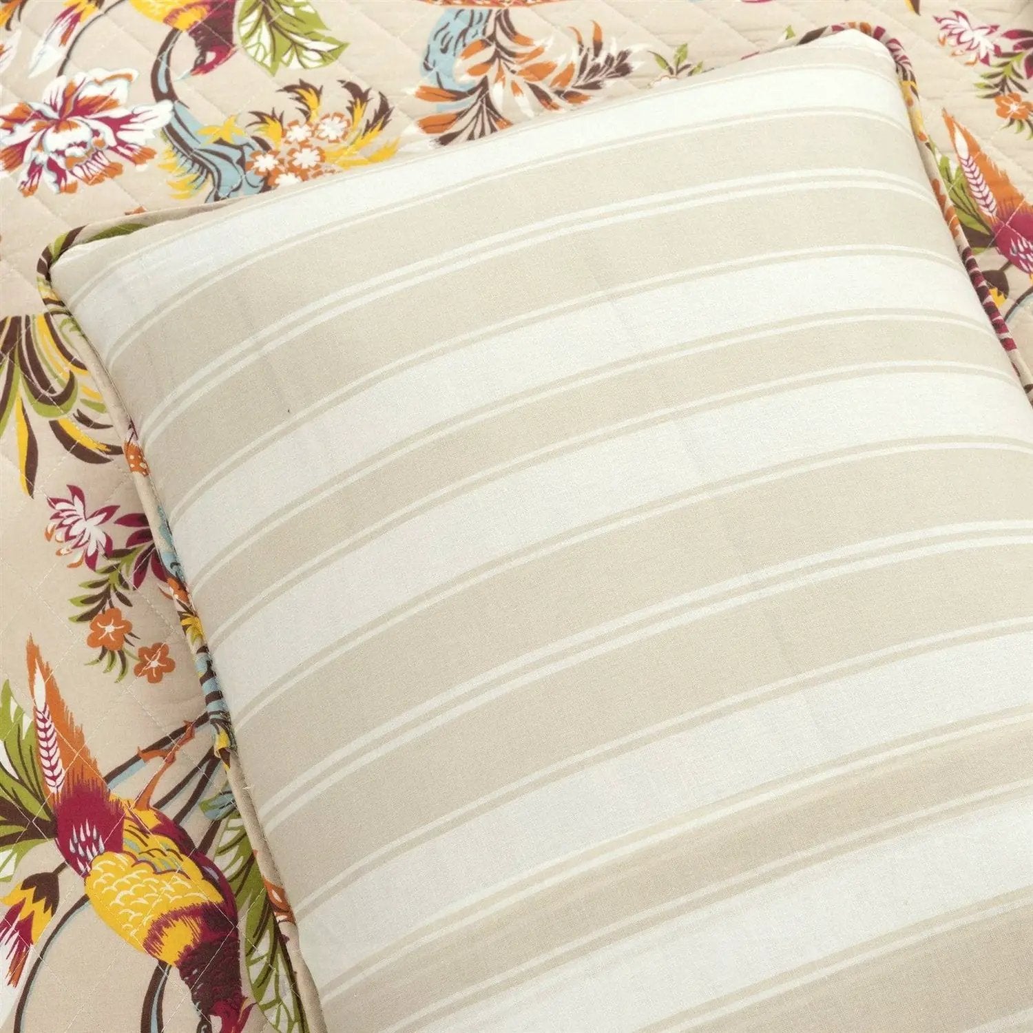 Full/Queen Size 3 PCS Lightweight Peacocks Polyester Quilt Set Tan by HomePacific