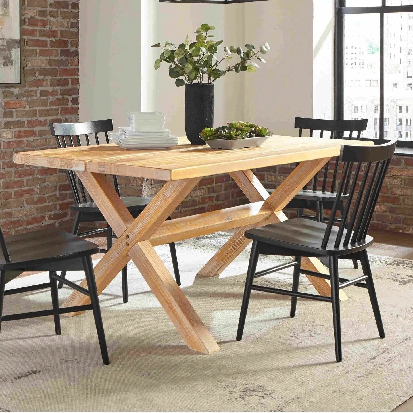 Modern Farmhouse Solid Pine Wood Dining Table in Distressed Driftwood Finish by HomePacific