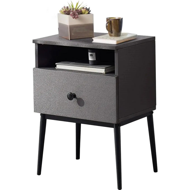 Mid Century Modern End Table Nightstand in Grey Black Wood Finish by HomePacific