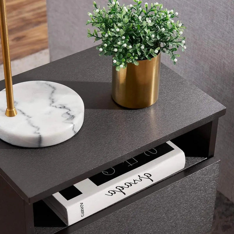 Mid Century Modern End Table Nightstand in Grey Black Wood Finish by HomePacific