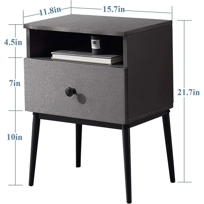 Mid Century Modern End Table Nightstand in Grey Black Wood Finish by HomePacific