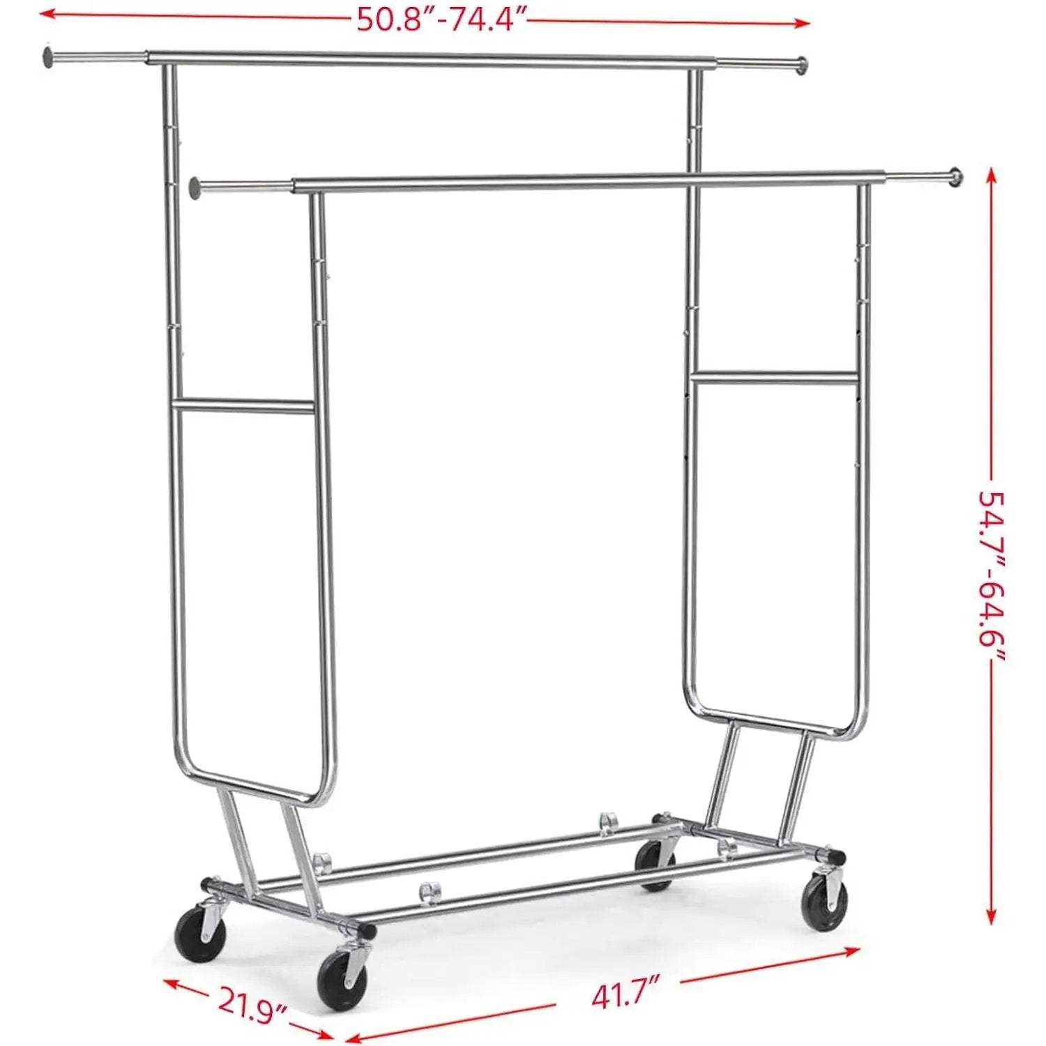 Heavy Duty Double Bar Clothes Hanging Garment Rack on Lockable Wheels by HomePacific