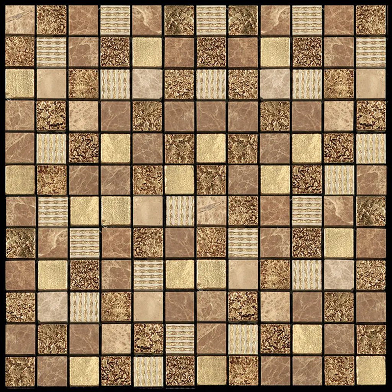 Beige 12x12 Polished Foiled Square Glass Resin Stone Mosaic Tile (10 pack, 9.51 sq ft/case) by Apollo Tile