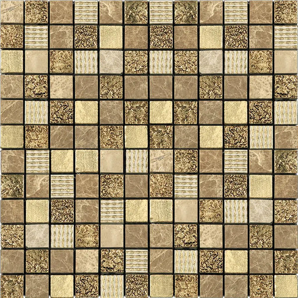 Beige 12x12 Polished Foiled Square Glass Resin Stone Mosaic Tile (10 pack, 9.51 sq ft/case), photo 2 of 4