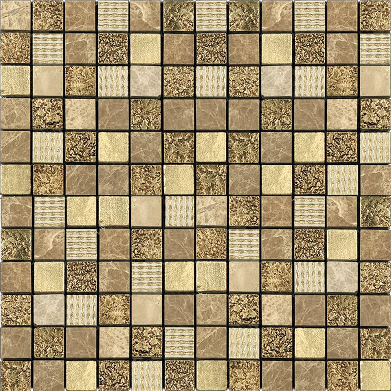 Beige 12x12 Polished Foiled Square Glass Resin Stone Mosaic Tile (10 pack, 9.51 sq ft/case) by Apollo Tile