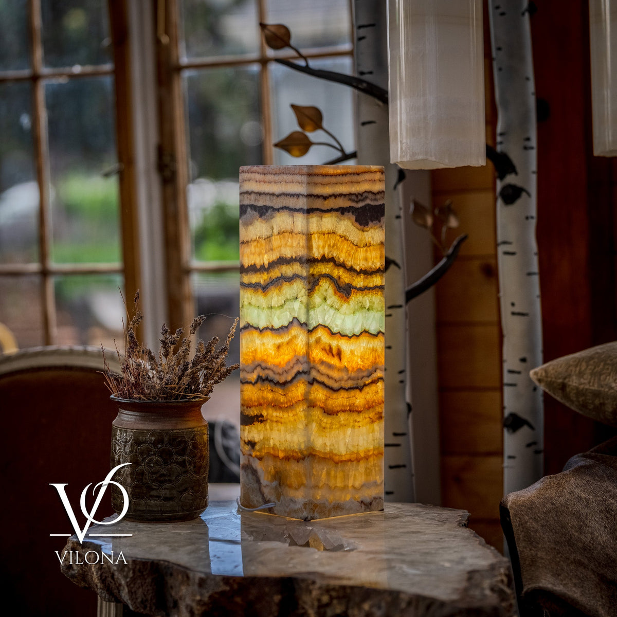 Aqua Onyx Square Table Lamp - 20" Tall, x 6"x 6" (Medium #68), photo 7 of 8