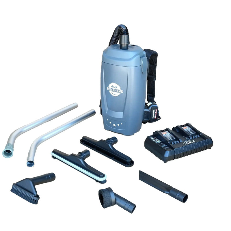 18V Battery Powered Backpack Vacuum 6L for Janitorial Cleaning – Lightweight Cordless Commercial Vacuum with Quiet Operation by Tomahawk Power