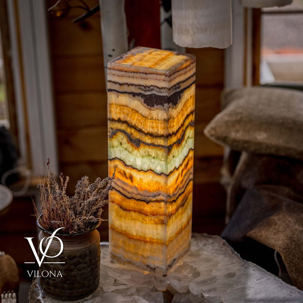 Aqua Onyx Square Table Lamp - 20" Tall, x 6"x 6" (Medium #68), photo 5 of 8