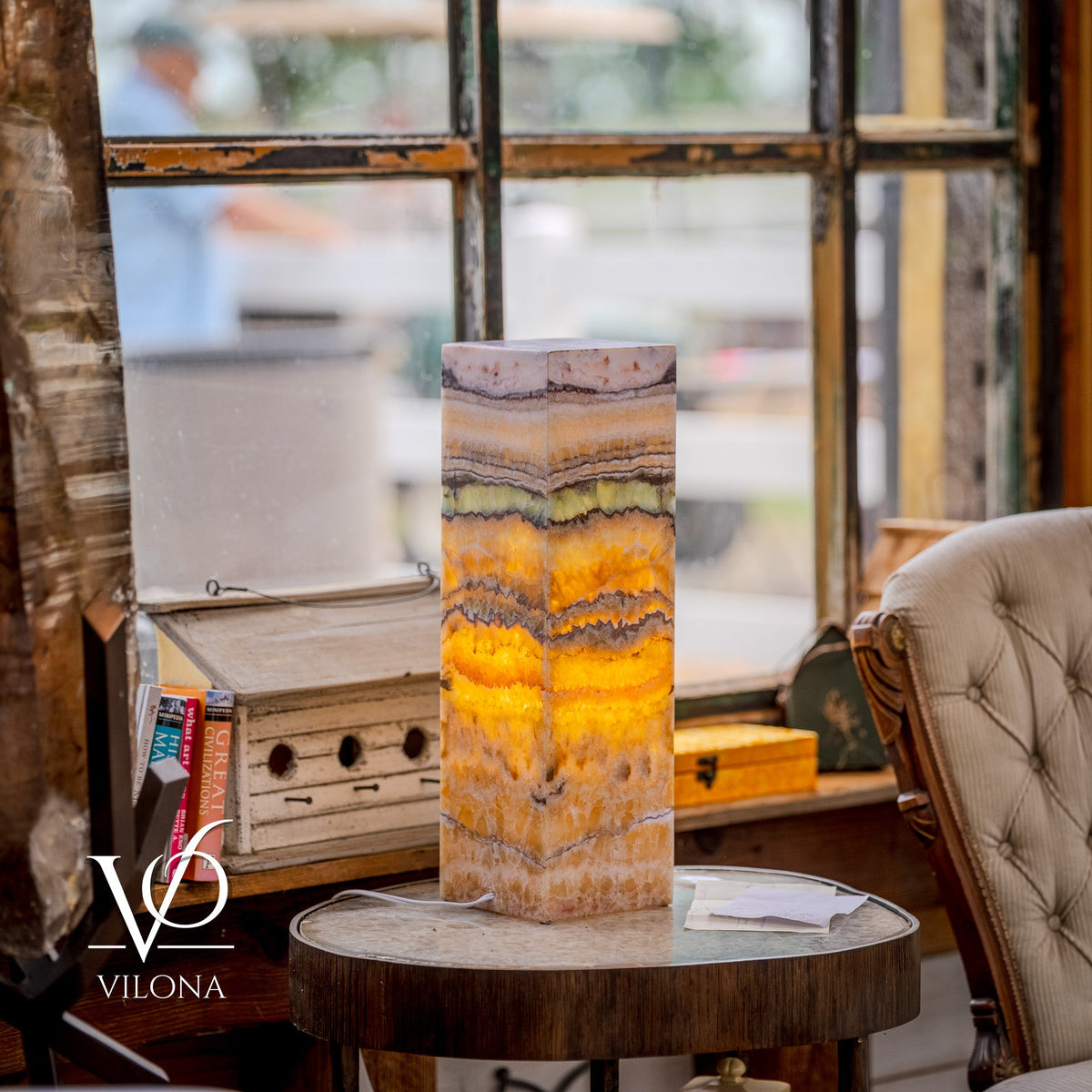 Aqua Onyx Square Table Lamp - 20" Tall, x 6"x 6" (Medium #69), photo 6 of 8