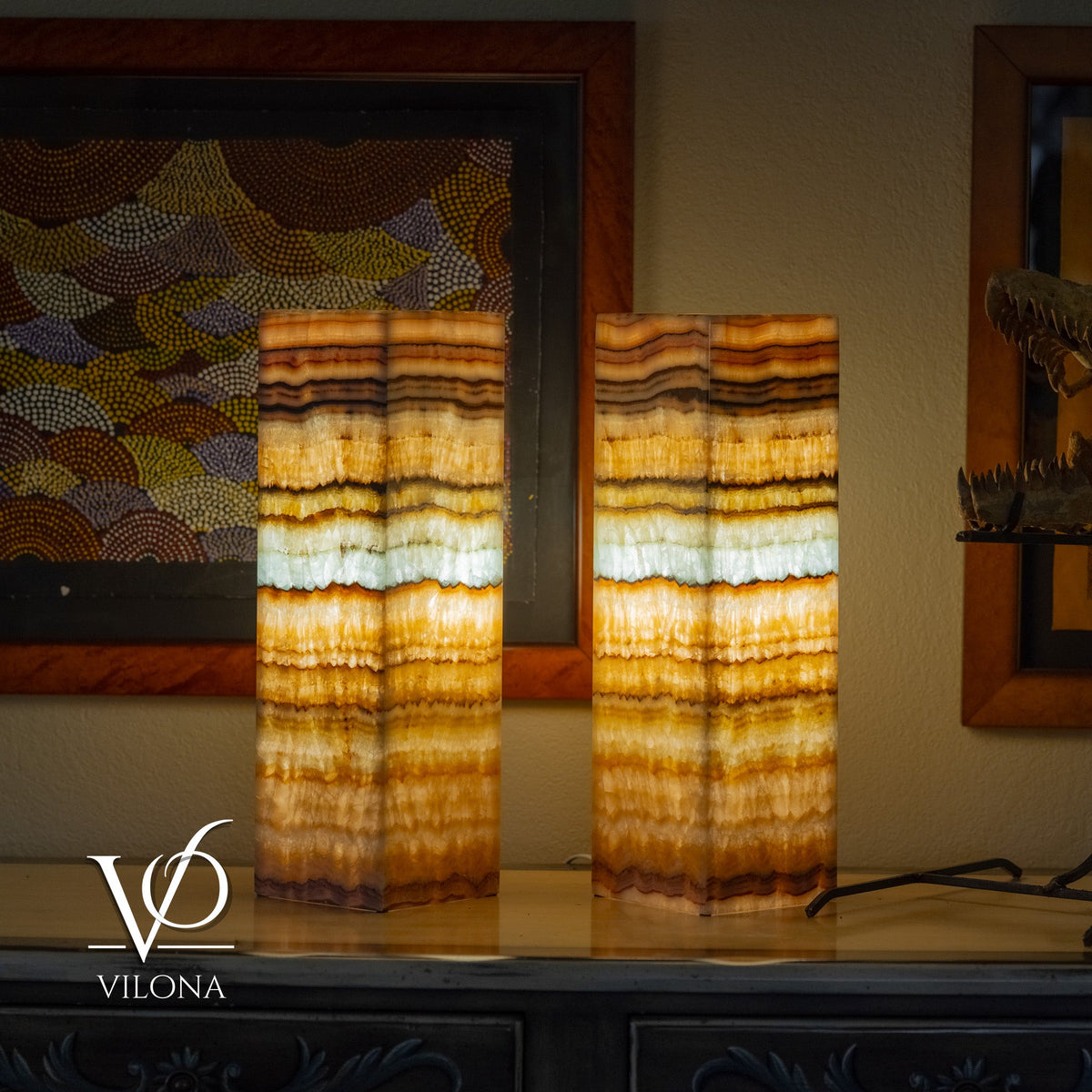 Aqua Onyx Square Table Lamp - 20" Tall, x 6"x 6" (Medium Pair #72), photo 7 of 8